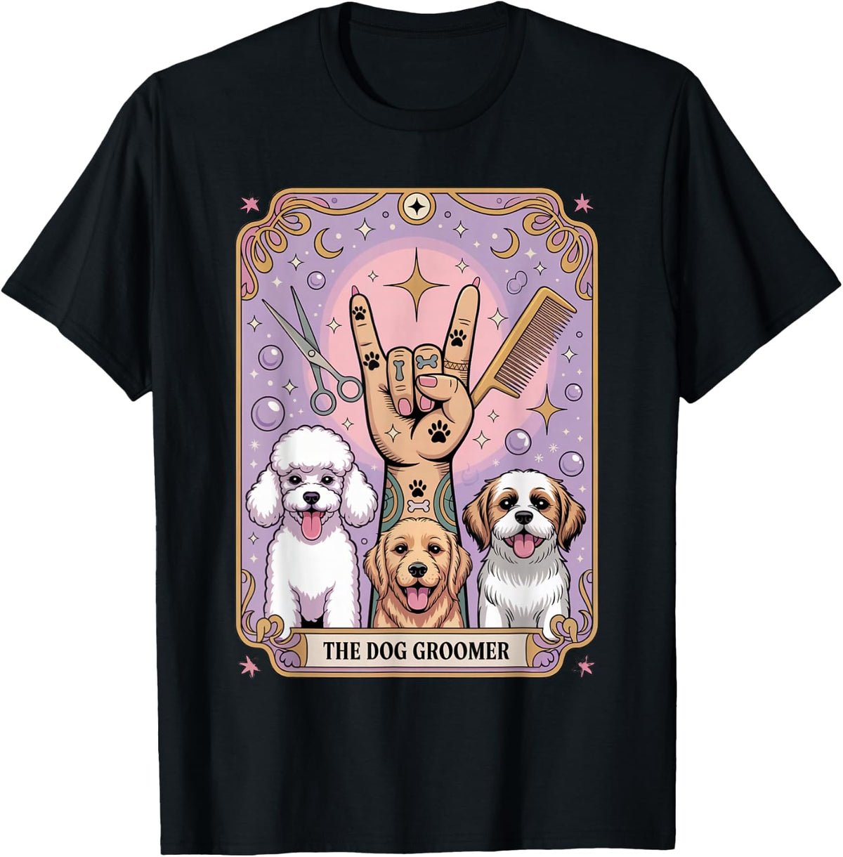 The Dog Groomer Retro Tattoo-Inspired Tarot Card Dog Lover T-Shirt