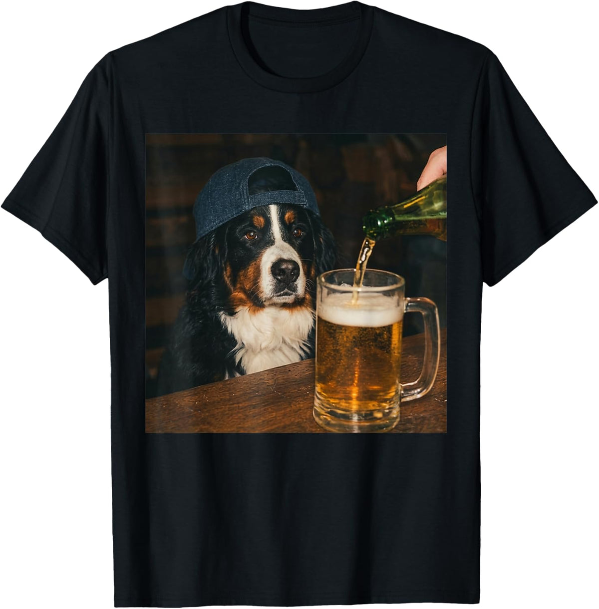 Bernese Mountain Dog Drinking Beer Funny Dog Meme T-Shirt