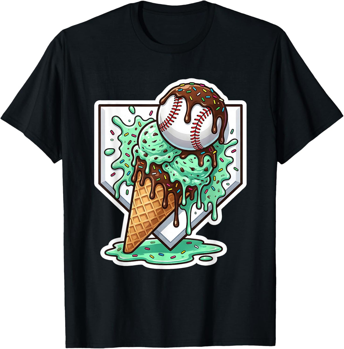 Baseball Boys Ice Cream Drip Baseball Boys Youth Mint Choco T-Shirt