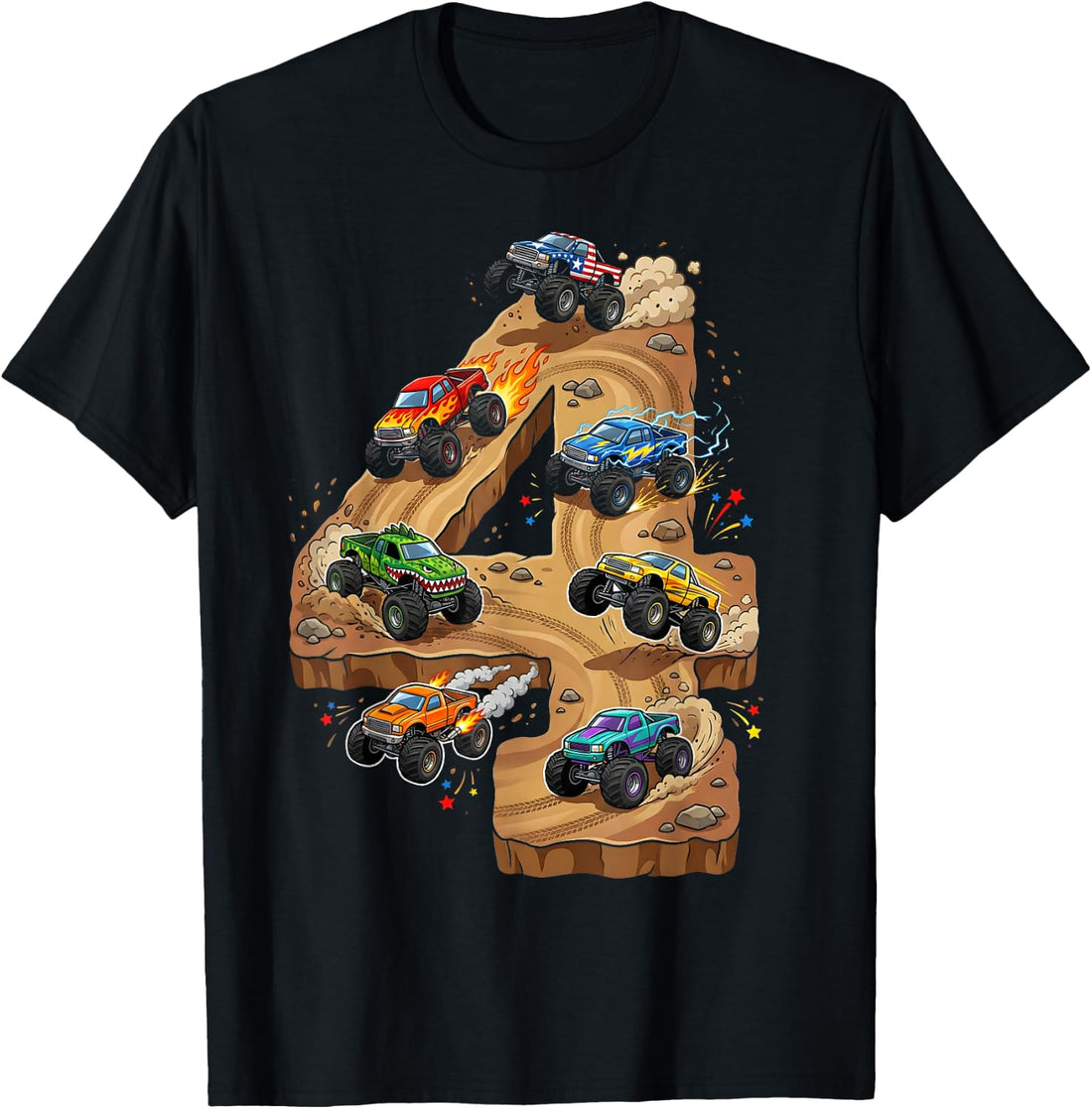 4 Year Old Monster Truck Boy Toddler 4th Birthday Party T-Shirt
