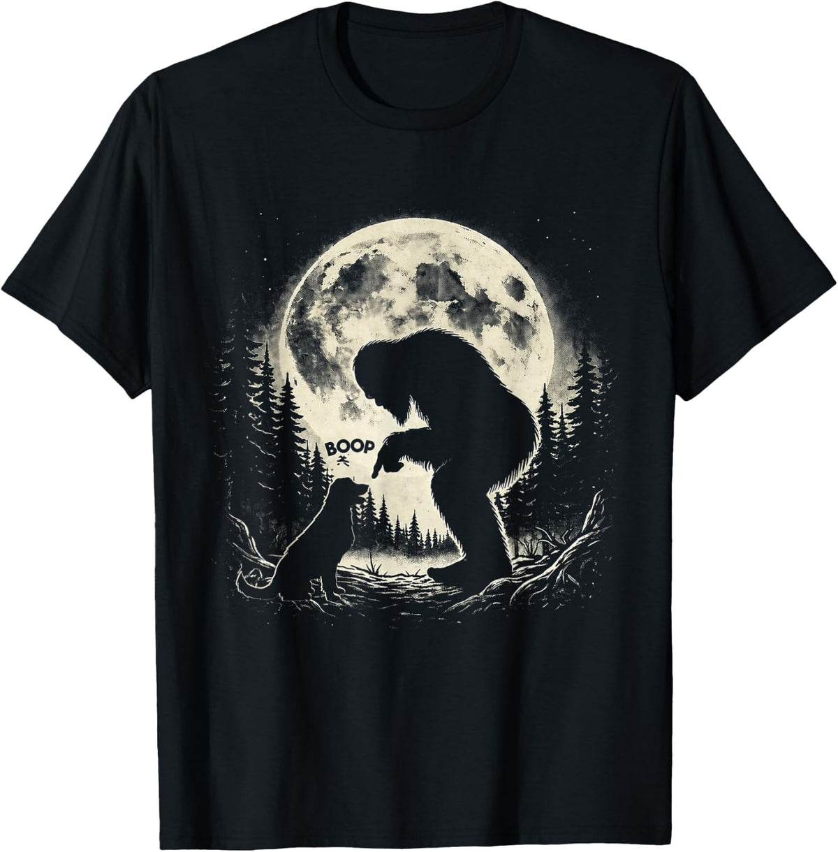 Fun Hand Boop Nose Labrador Bigfoot Sasquatch Full Moon Dog T-Shirt