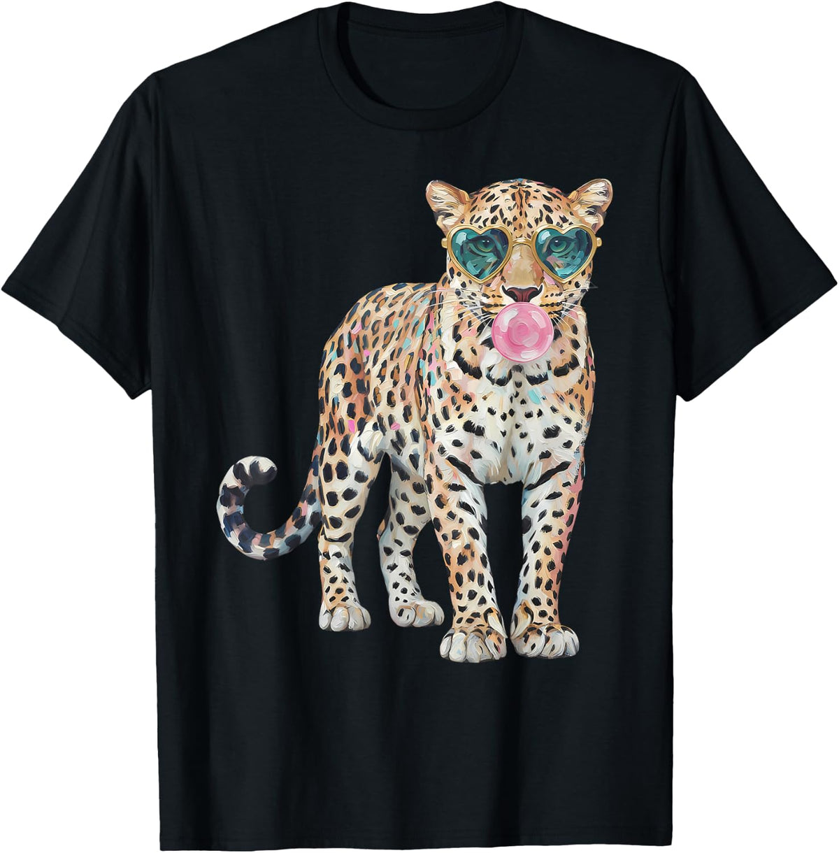Leopard Bubblegum Sunglasses Funny Animal Teen Girls Women T-Shirt