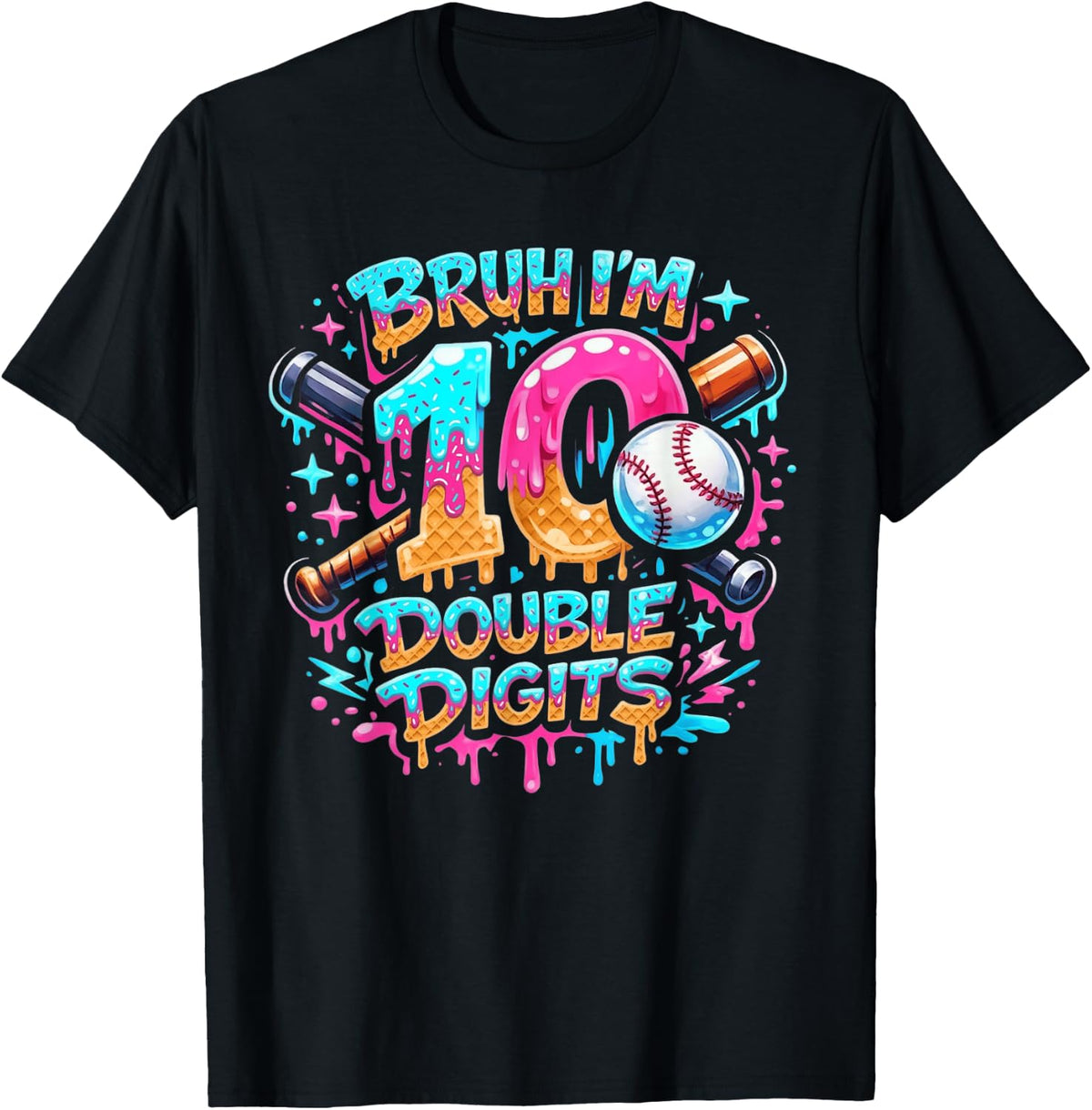 10th Birthday Shirt Baseball Drip Birthday Party 10 Year Old T-Shirt