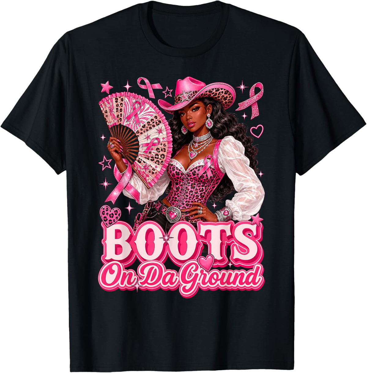 Boots On The Ground Howdy Breast Cancer Pink Western Cowgirl T-Shirt