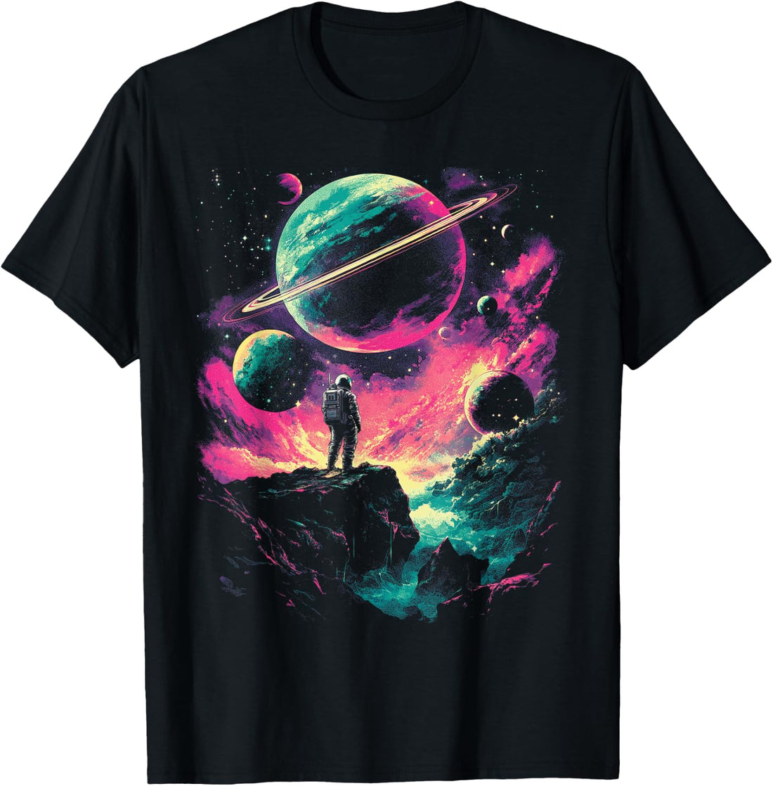 Astronaut Outer Space Galaxy Universe Planet Saturn Science T-Shirt