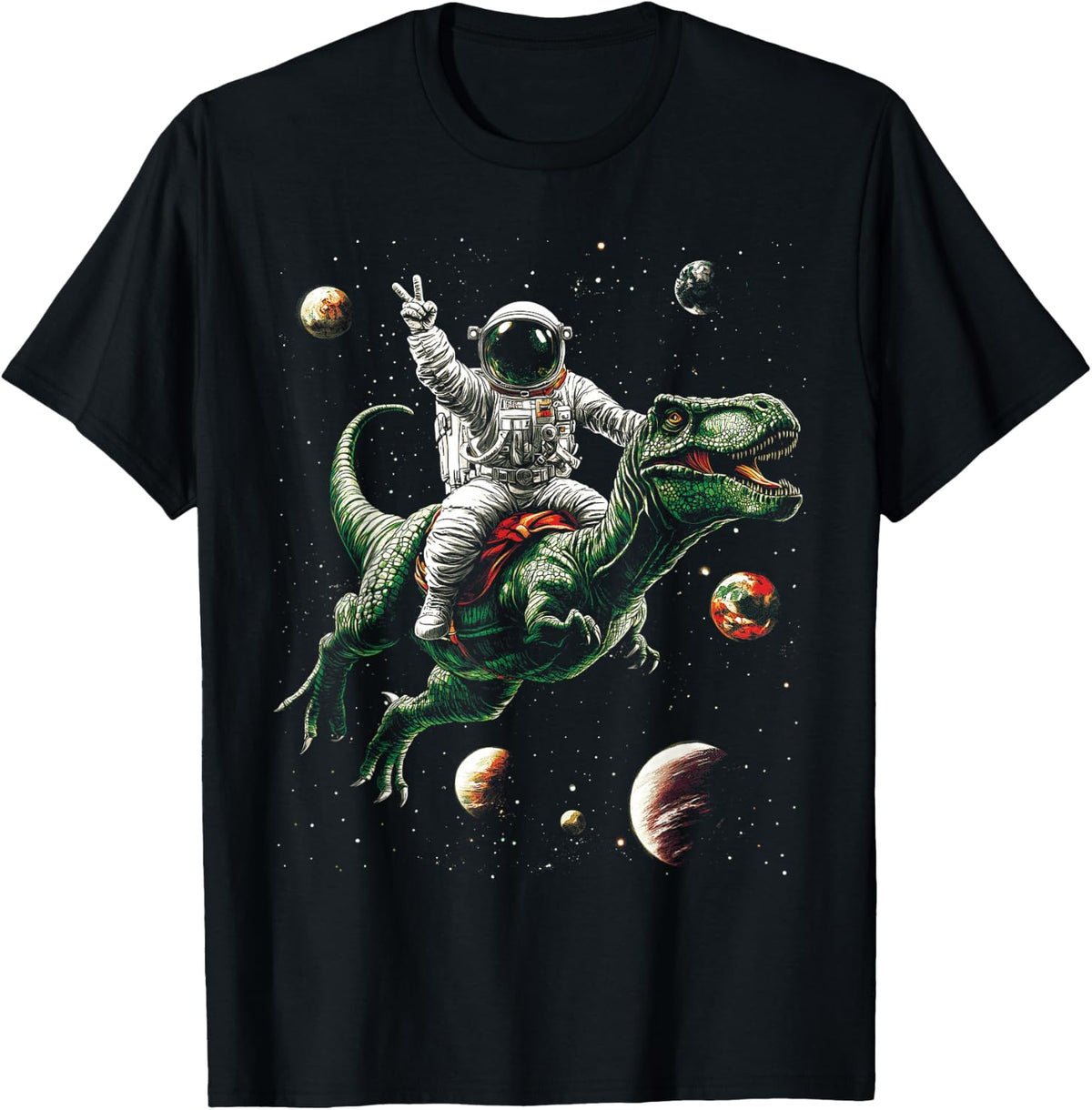 Astronaut Dinosaur T Rex Outer Space Science Galaxy Universe T-Shirt