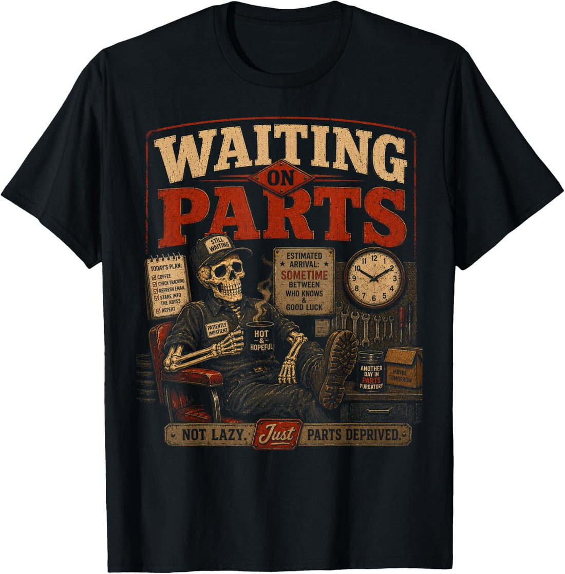 Waiting on Parts for Car Mechanic Men Auto Technician Dad T-Shirt