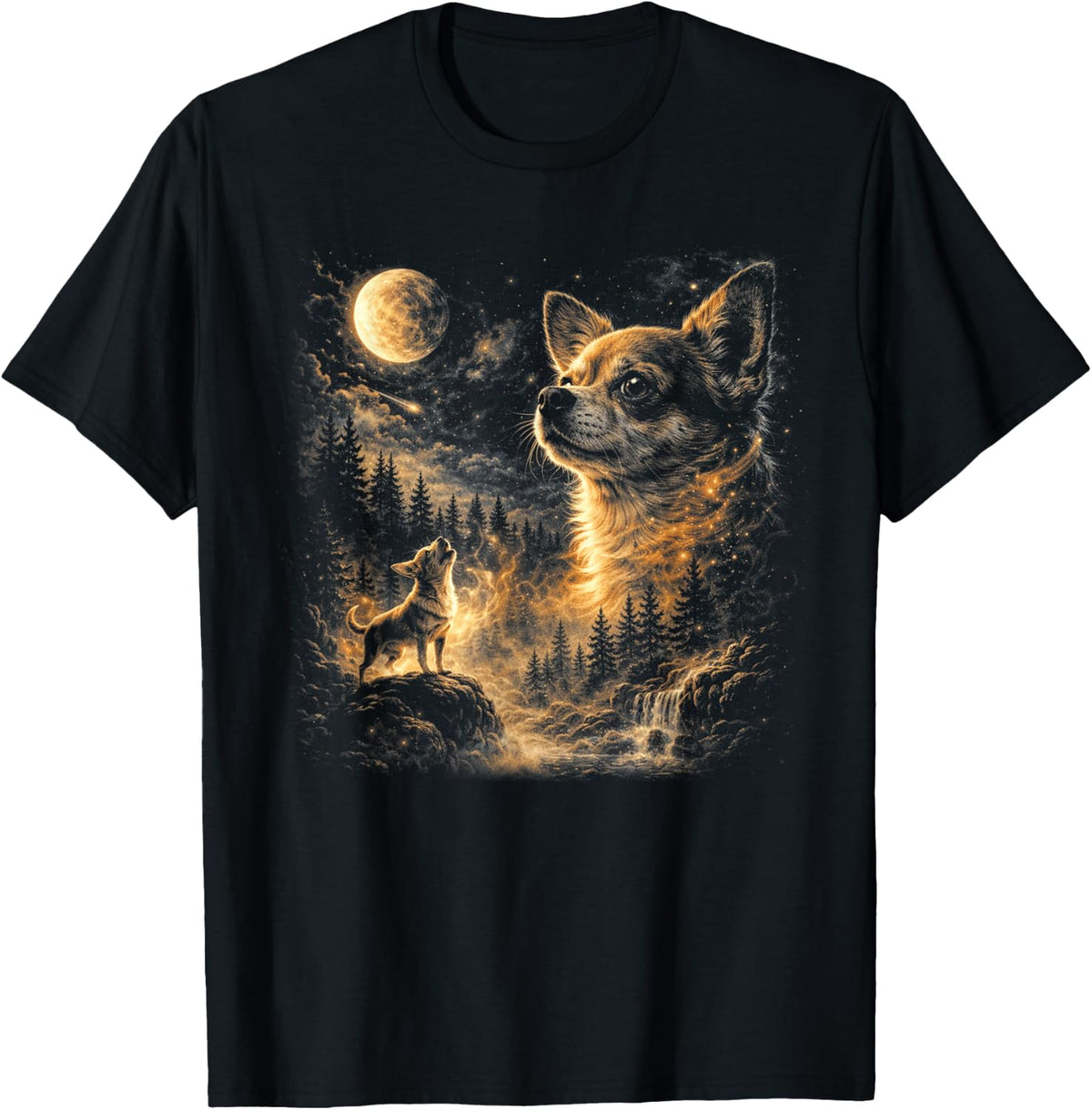 Chihuahua Howling to The Moon Vintage 90s Retro Animal T-Shirt