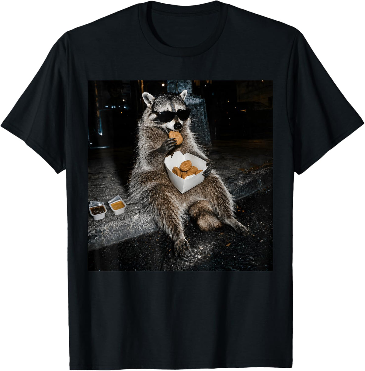 Funny Raccoon Eating Chicken Nuggets Feral Women Nugs Food T-Shirt