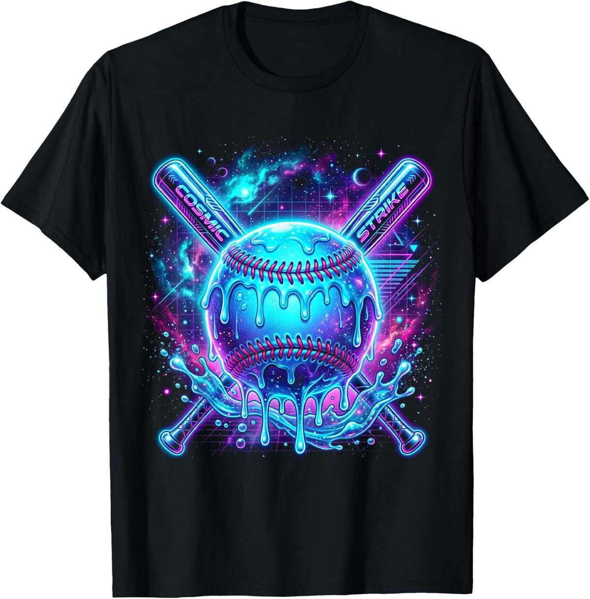 Cosmic Colorful Drip Blue Baseball Vaporwave Aesthetic Art T-Shirt