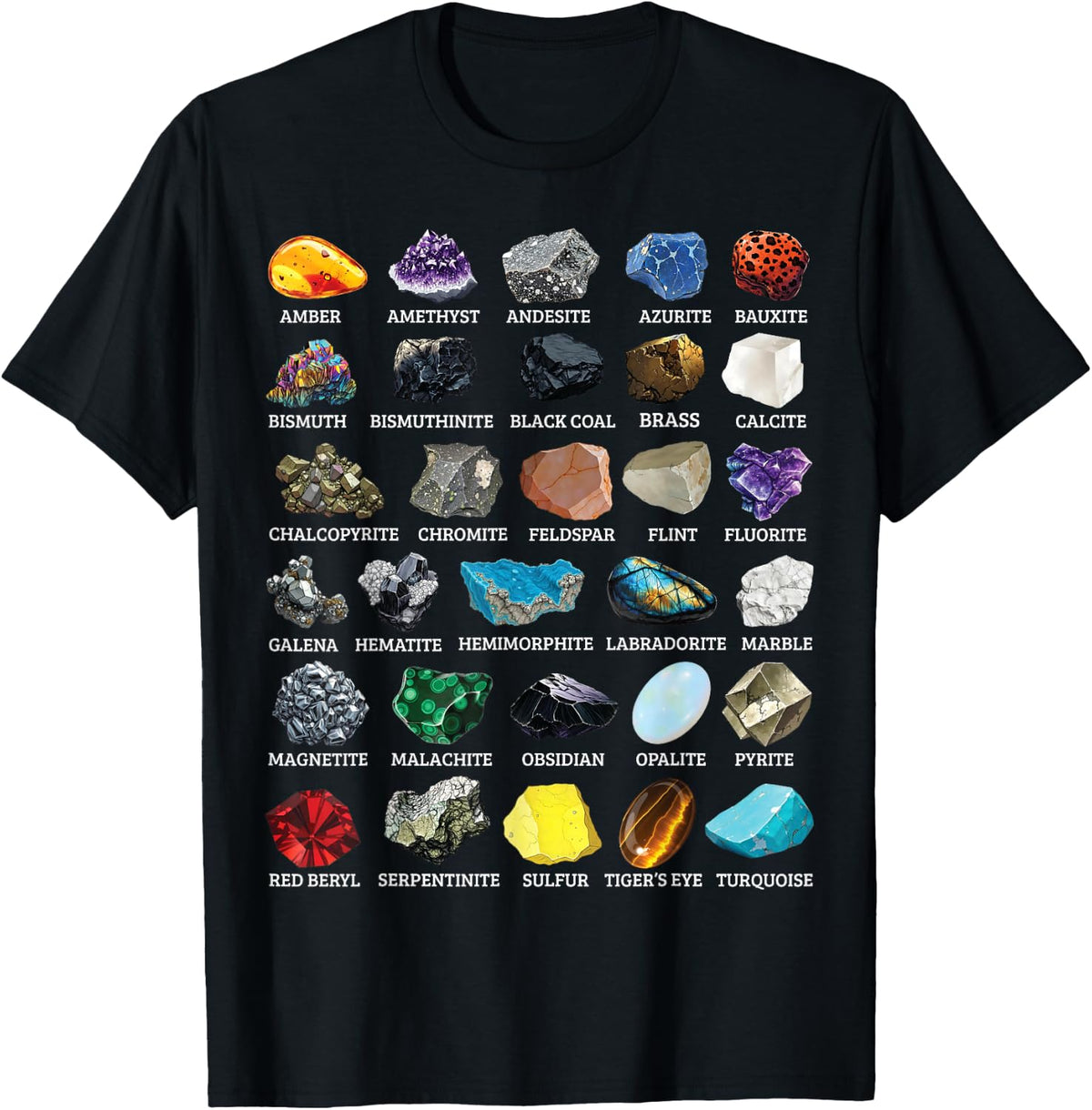 Types of Rocks & Minerals Gemology & Geology Educational T-Shirt