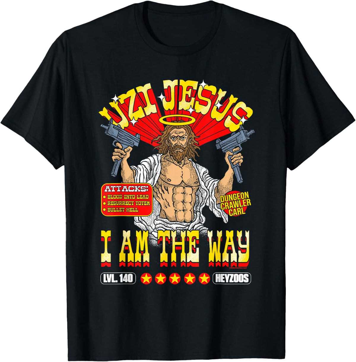 DCC Uzi Jesus I Am the Way Character Stats RPG Books T-Shirt