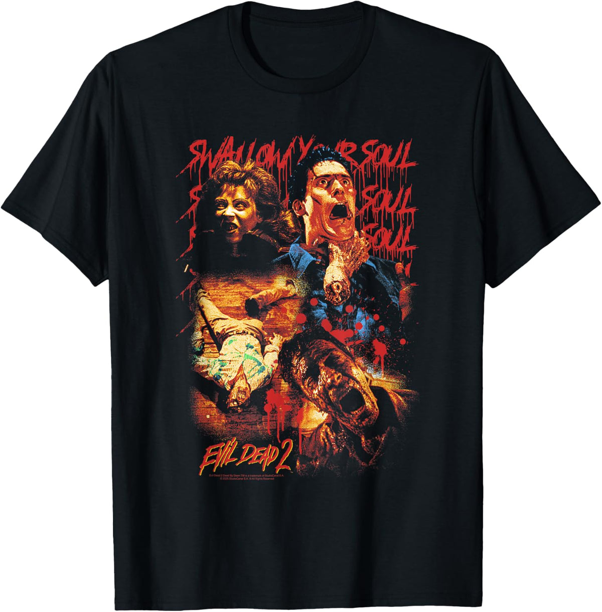 Evil Dead 2 Swallow Your Soul Collage Horror Movie T-Shirt