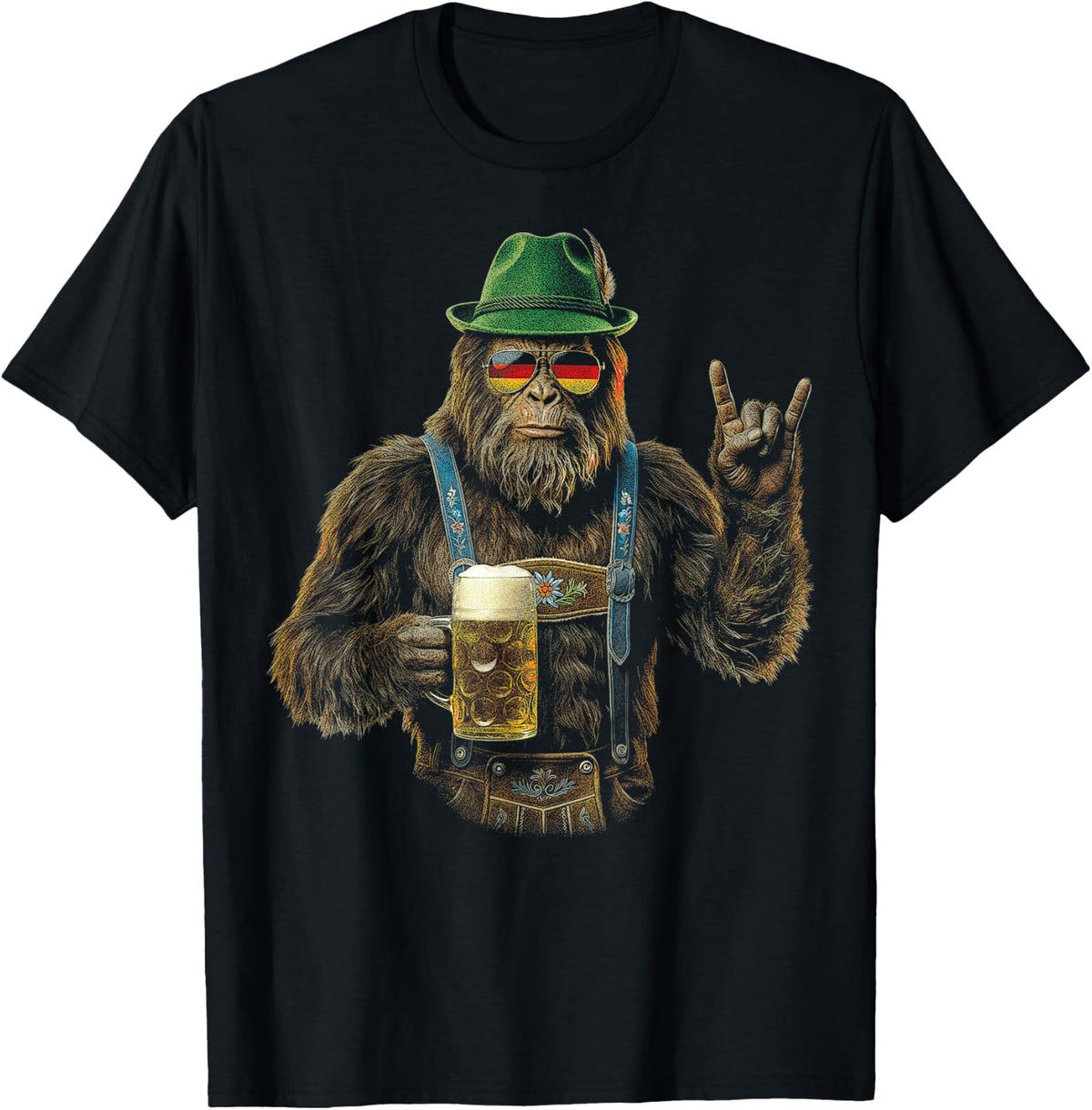 Bigfoot Rock On Oktoberfest Lederhosen German Men Prost Beer T-Shirt