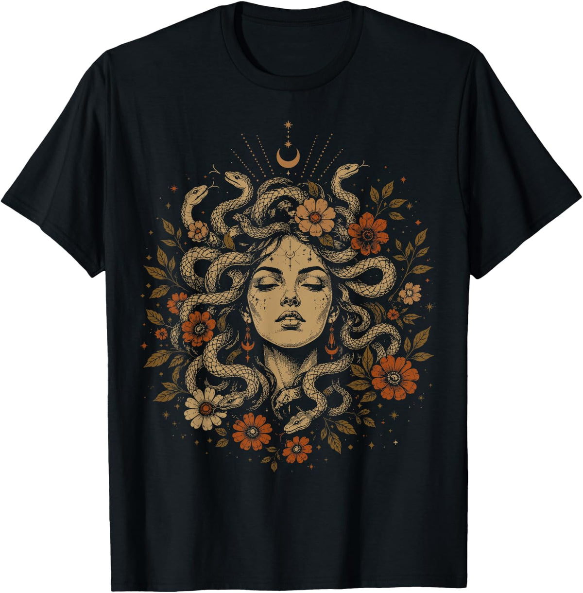 Medusa Boho Vintage Botanical Snake Goddess Witchy Women T-Shirt