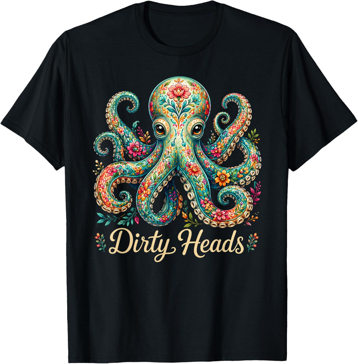 Octopus Lover Floral Octopus Ocean Sea Animal Dirty Heads T-Shirt