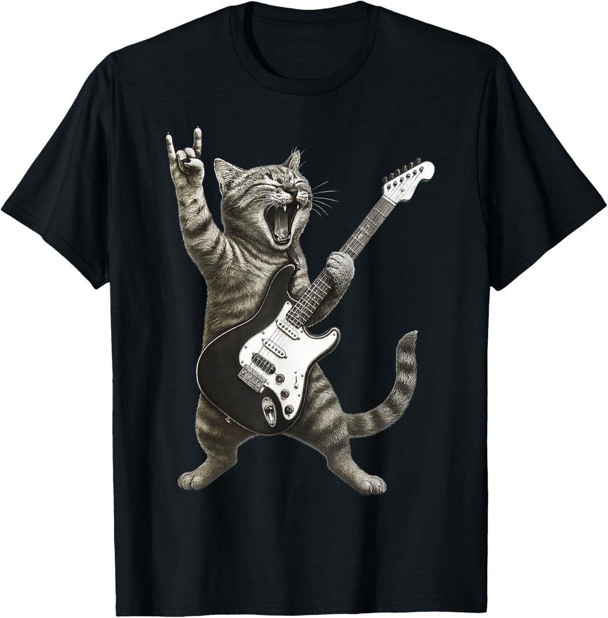 Funny Cat Playing Guitar Rock and Roll Gifts Men Women Kids T-Shirt