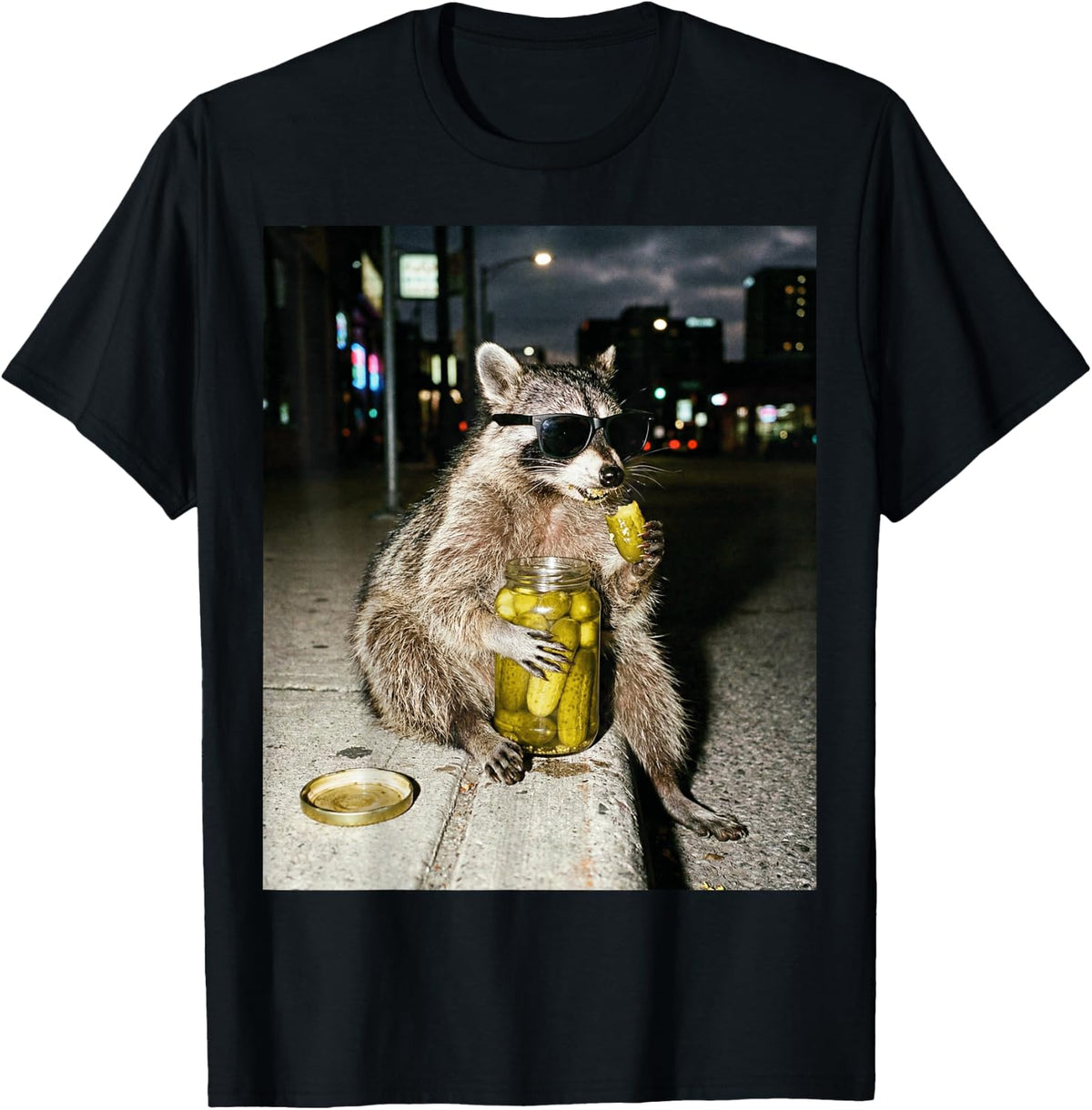 Funny Raccoon Eating Pickles Meme Men Women T-Shirt