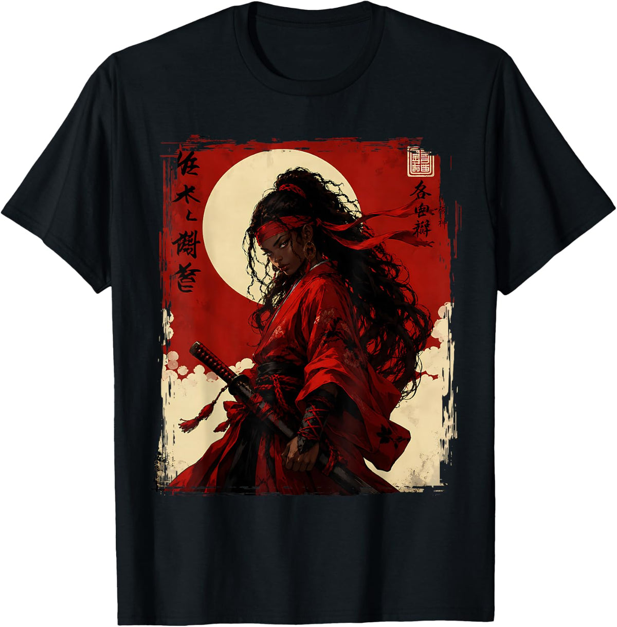 Afro American Samurai Anime Cartoon Japanese Bushido Warrior T-Shirt