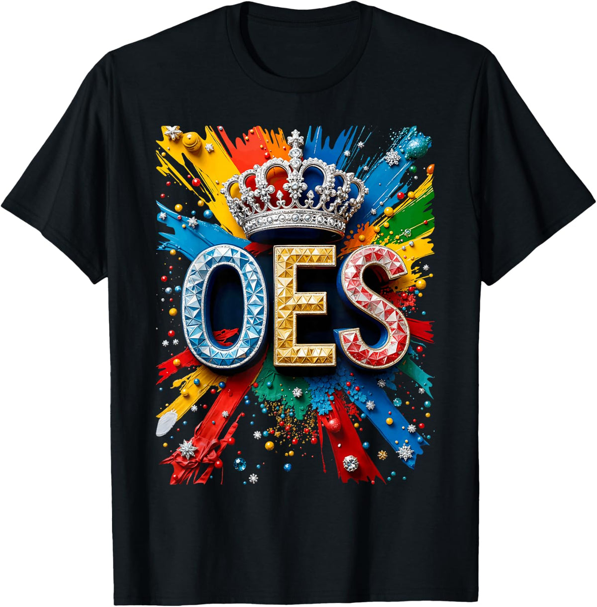OES Crown Queen Diamond Watercolor Drip Paint Colorful T-Shirt