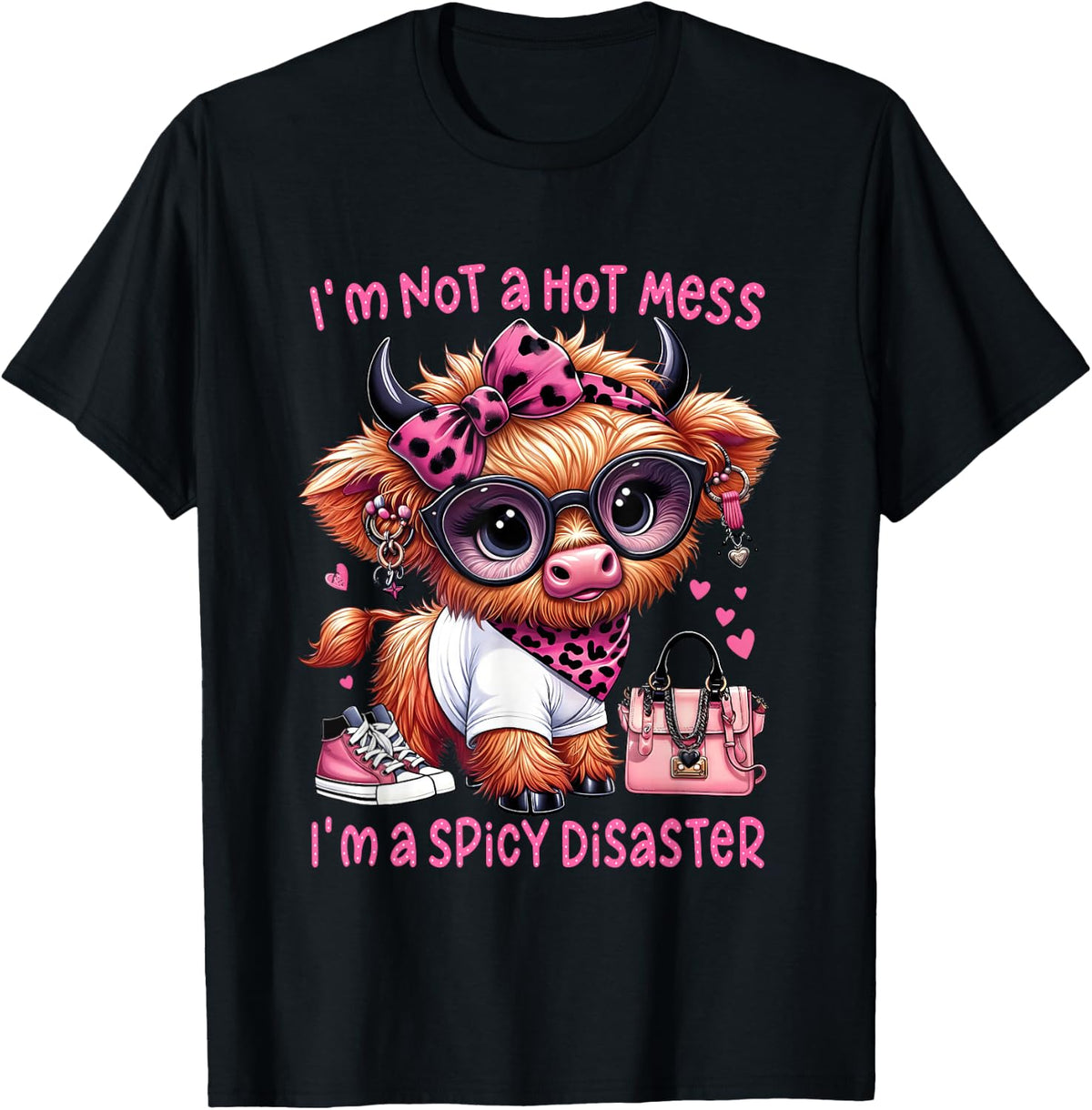 Women's Cute Highland Cow I'm Not A Mess Funny Positive Cow T-Shirt