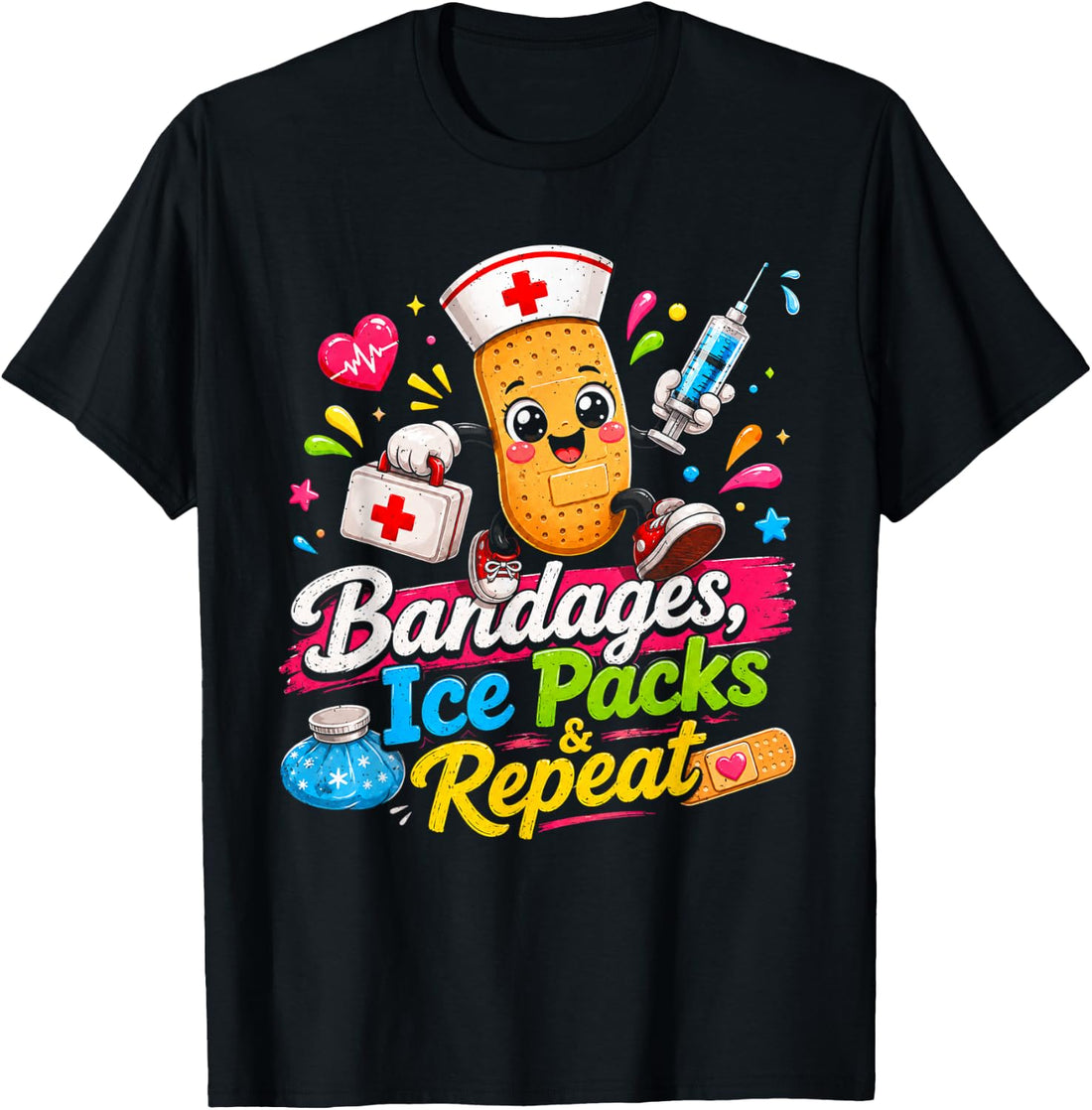 Back to School Bandages Ice Packs Repeat School Nurse T-Shirt
