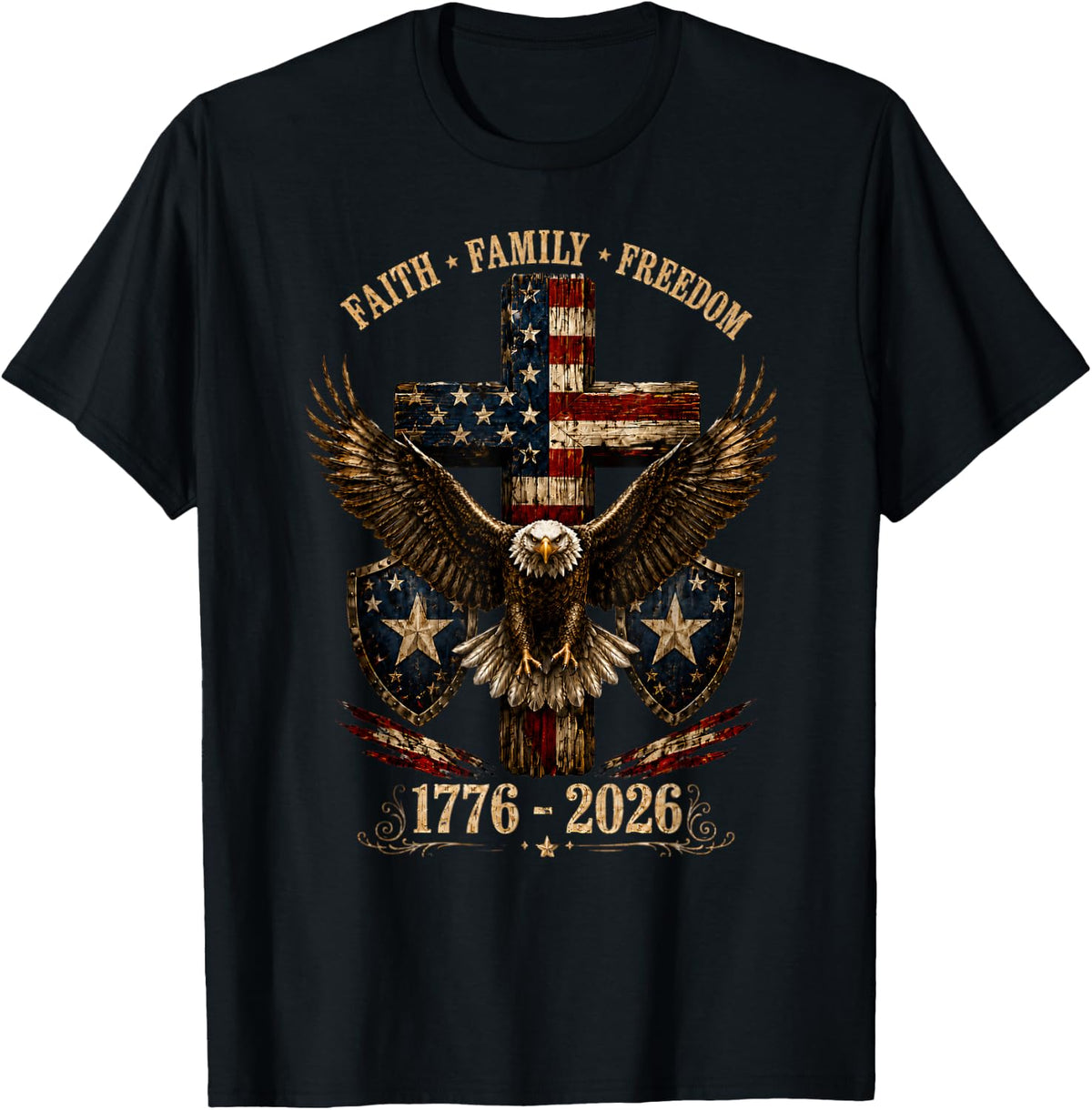 America Bald Eagle, Faith, Family, Freedom USA 250 Years T-Shirt