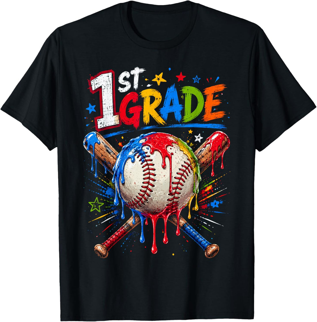 1st Grade Back to School Baseball drip ice Cream T-Shirt