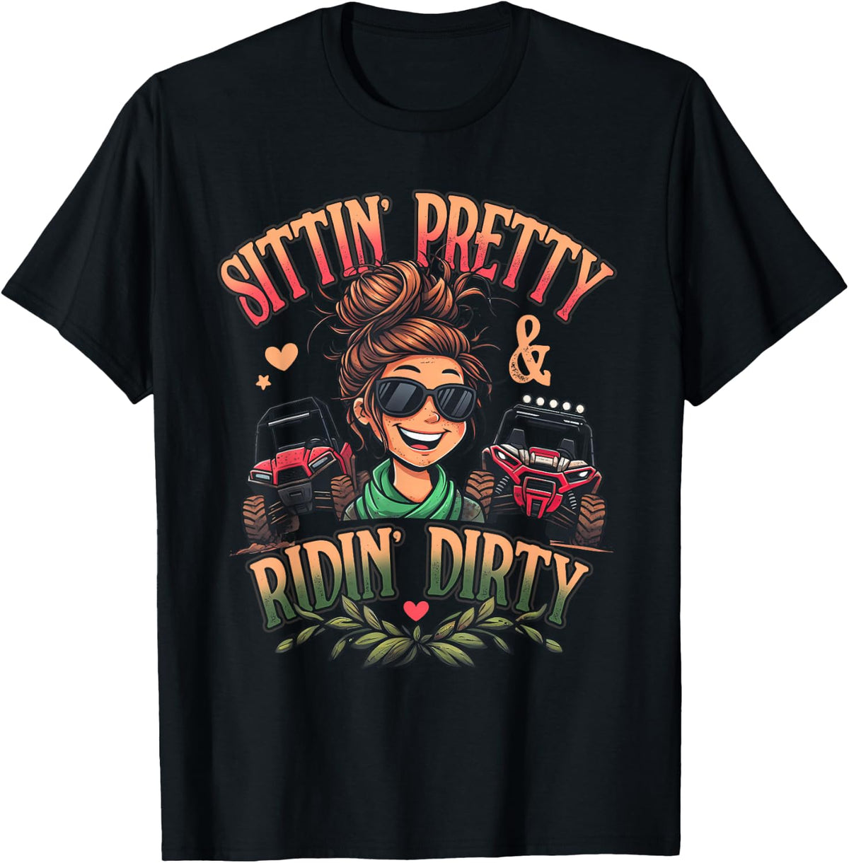 Messy Bun Mom Sunglasses UTV Offroad SXS Life Riding Girls T-Shirt