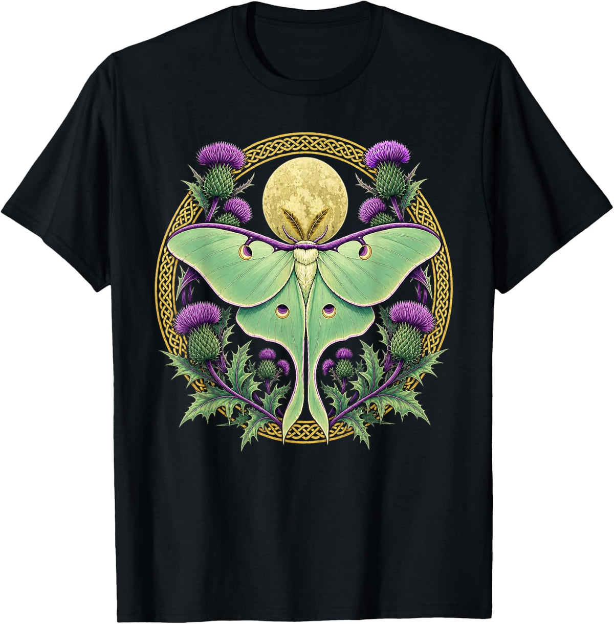Scottish Thistle Luna Moth Heritage Celtic Botanical Art T-Shirt