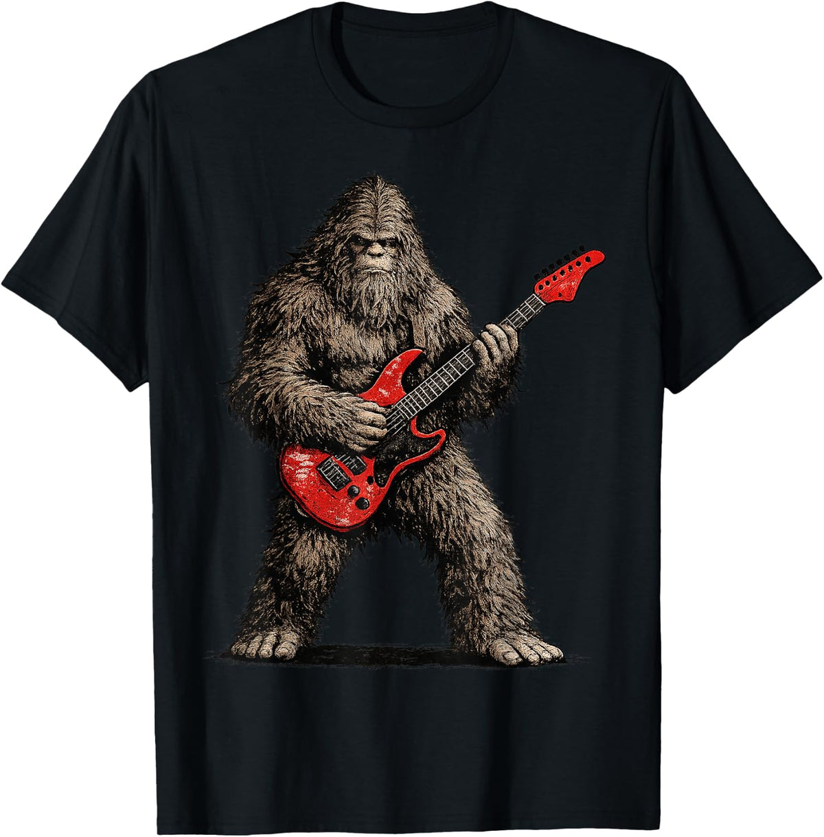 Funny Bigfoot Playing Guitar Rock and Roll Gifts Men Women T-Shirt