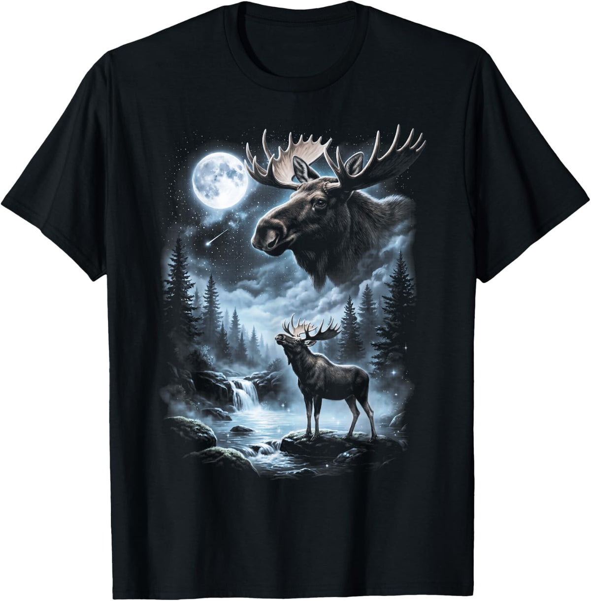 Moose Howling at Moon 90's Retro T-Shirt