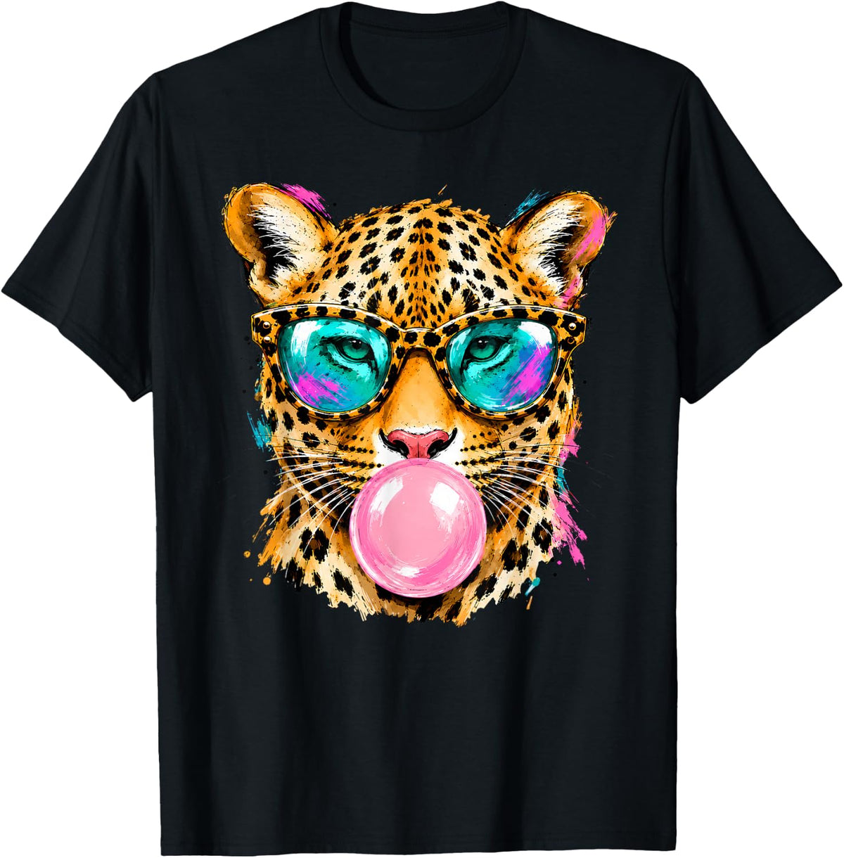 Cool Leopard Bubblegum Sunglasses Cute Cheetah Teen Women T-Shirt