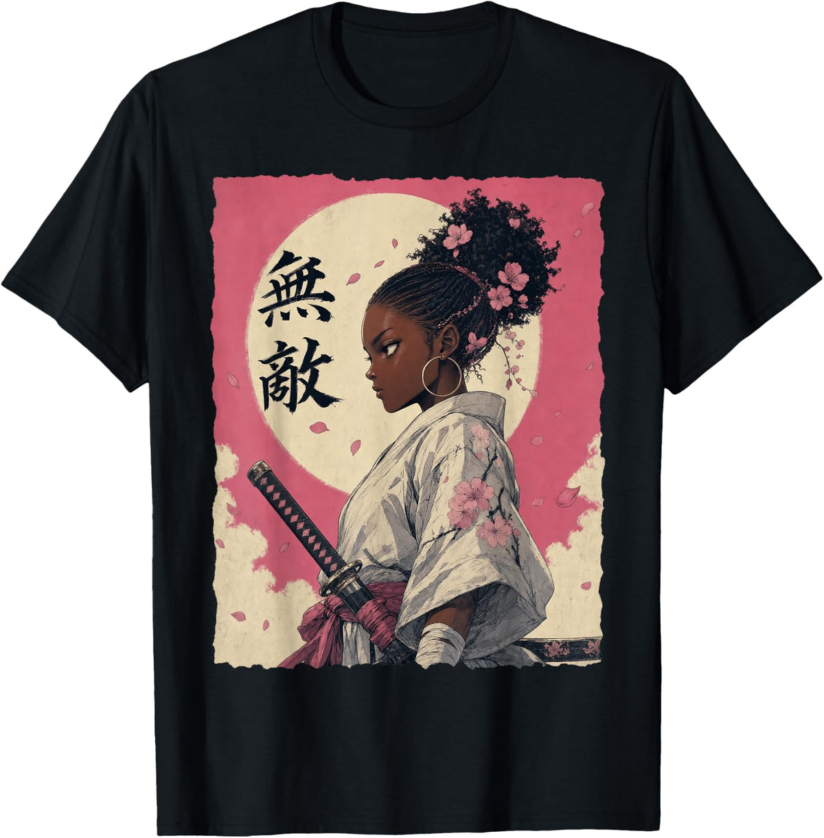 Vintage African American Samurai Warrior Afro Black Girl T-Shirt
