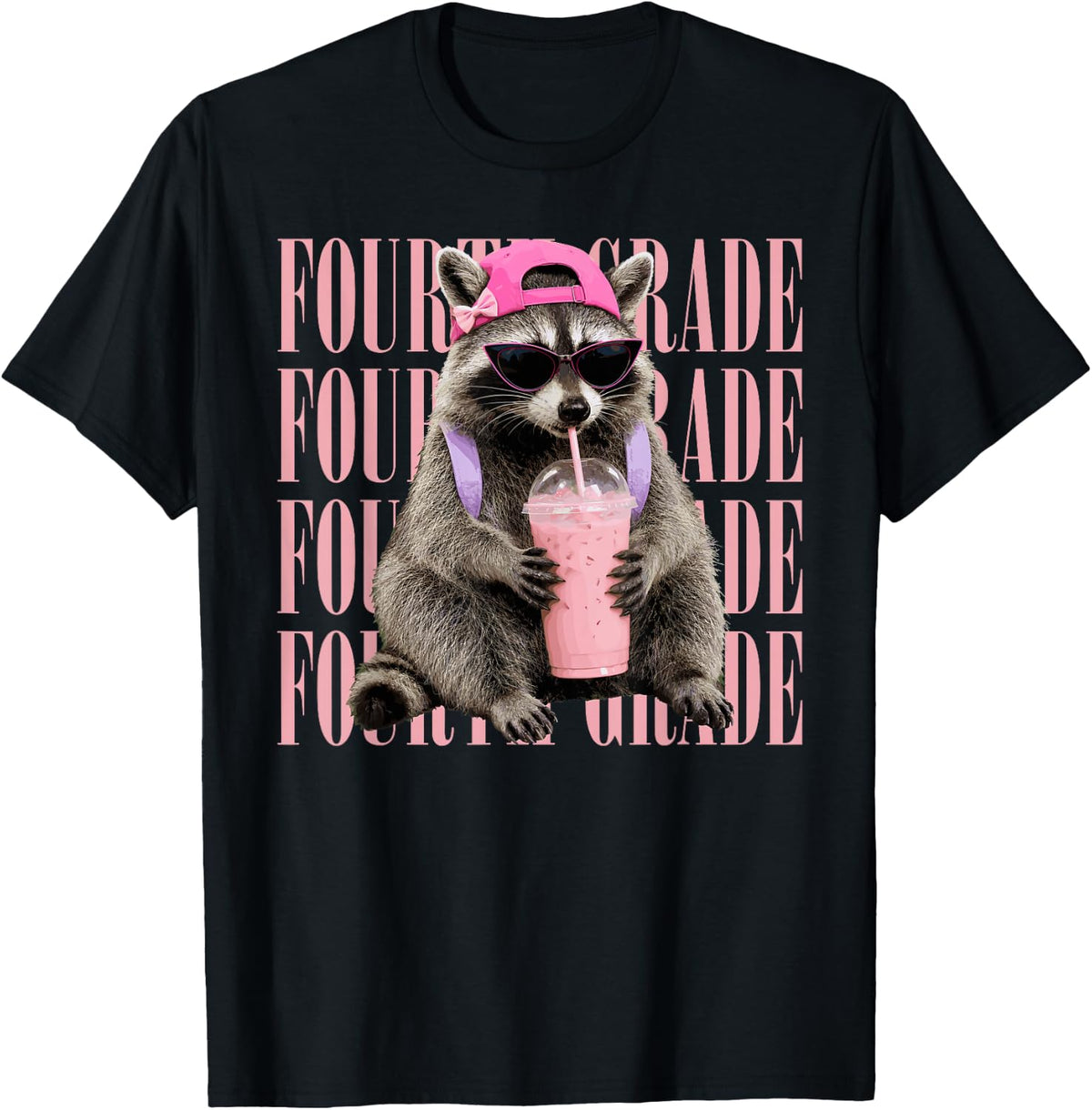 Cute Raccoon 4th Grade First Day of Fourth Grade for Girls T-Shirt