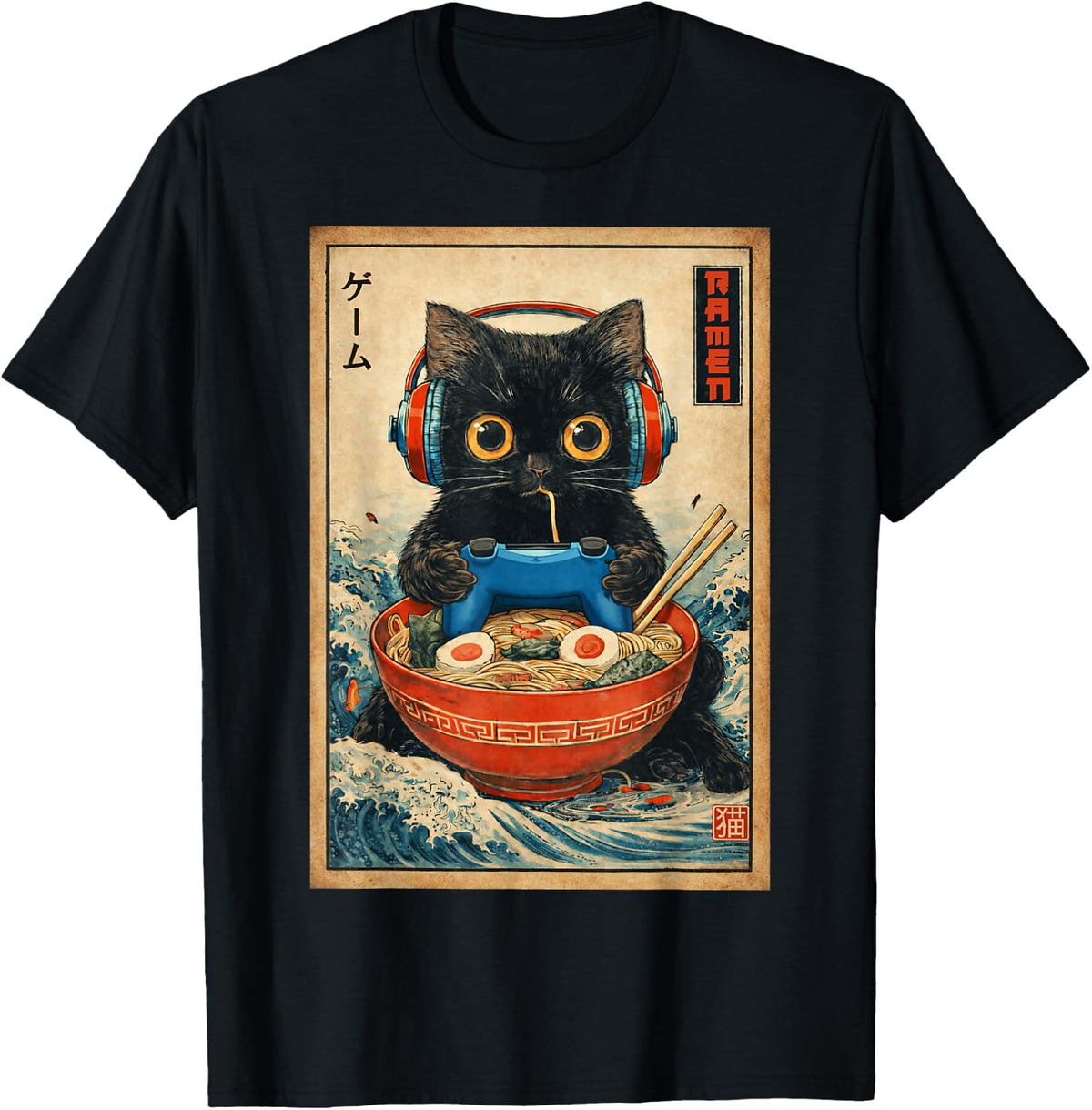 Cat Ramen Japanese Funny Graphic Tees Kawaii Cat Anime Gifts T-Shirt