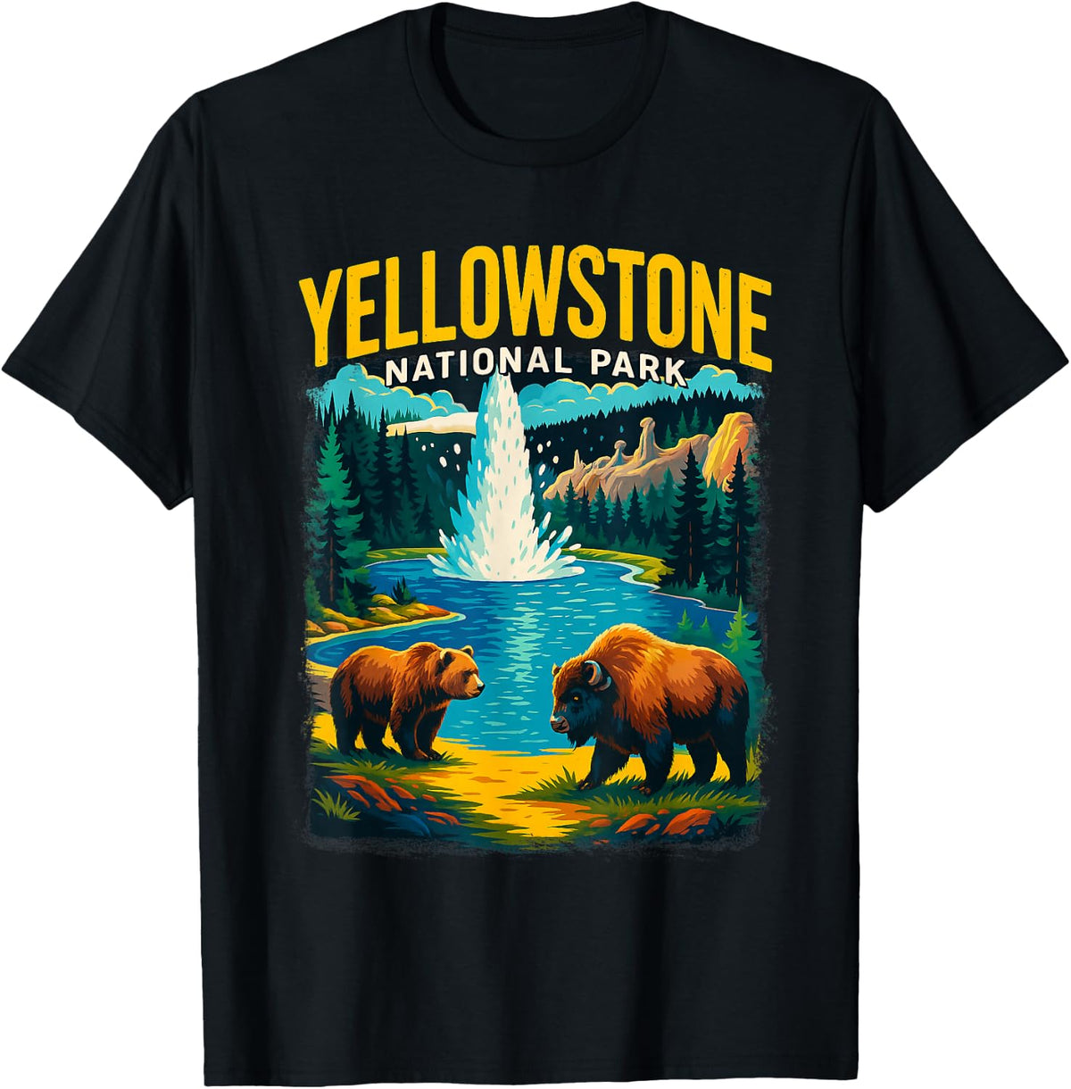 Yellowstone National Park Wildlife Retro Travel Hiker Camper T-Shirt