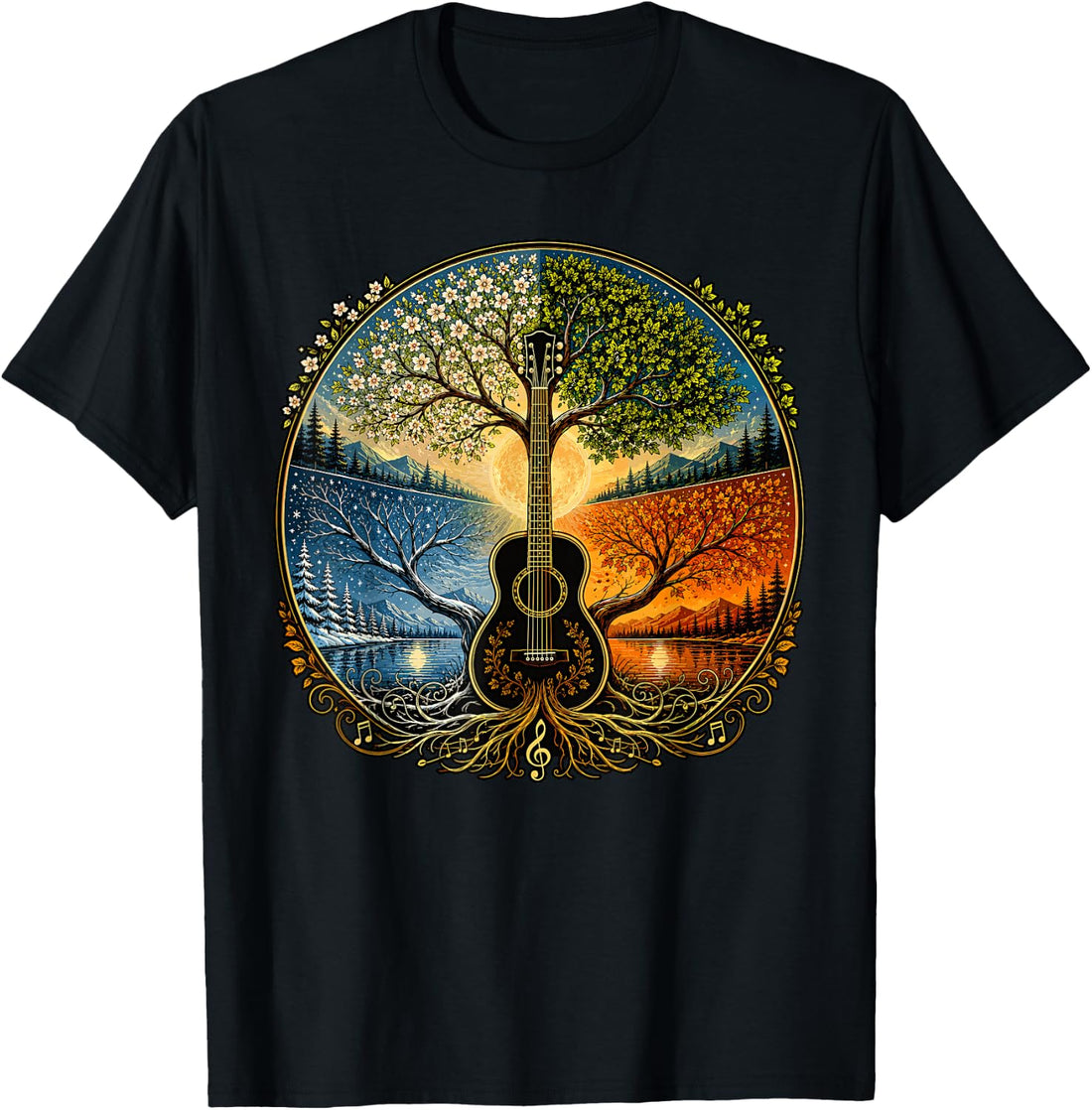 Acoustic Guitar by the Lake Seasons Nature Music T-Shirt