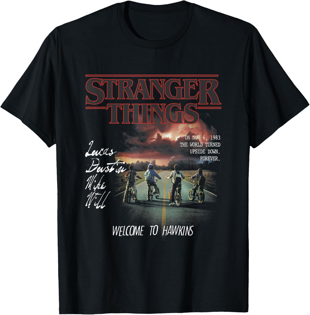 Stranger Things Lucas Dustin Mike Will Welcome to Hawkins T-Shirt