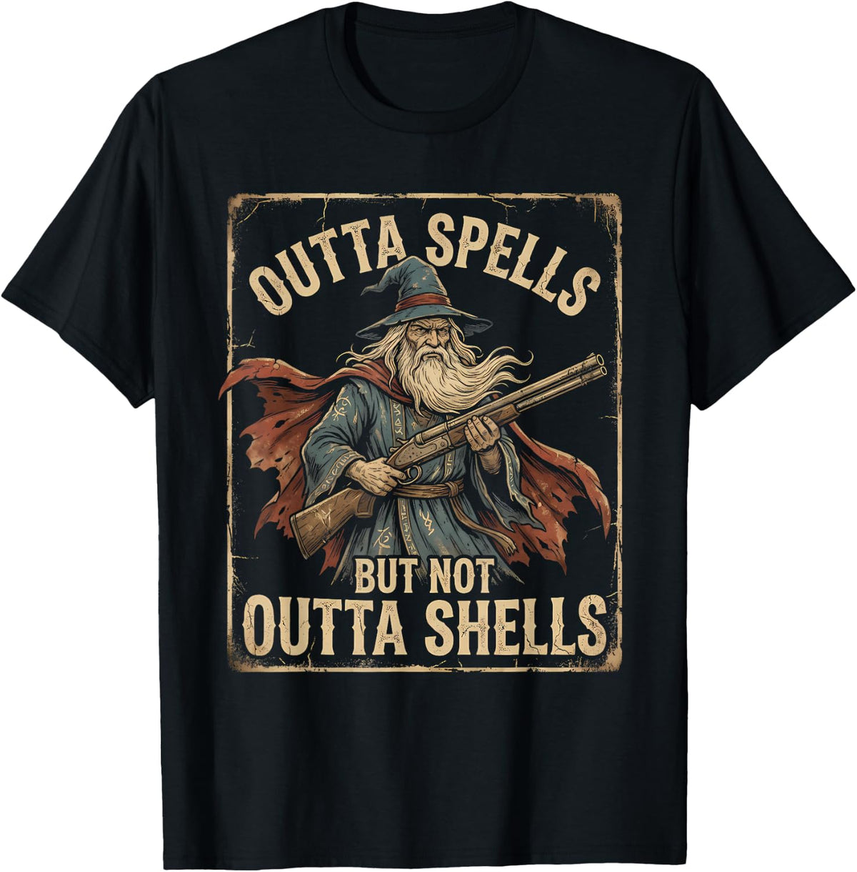 Outta Spells But Not Outta Shells Vintage Wizard T-Shirt