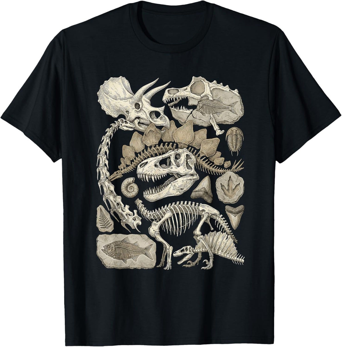 Vintage Dinosaur Skeleton Fragments Paleontology Art T-Shirt