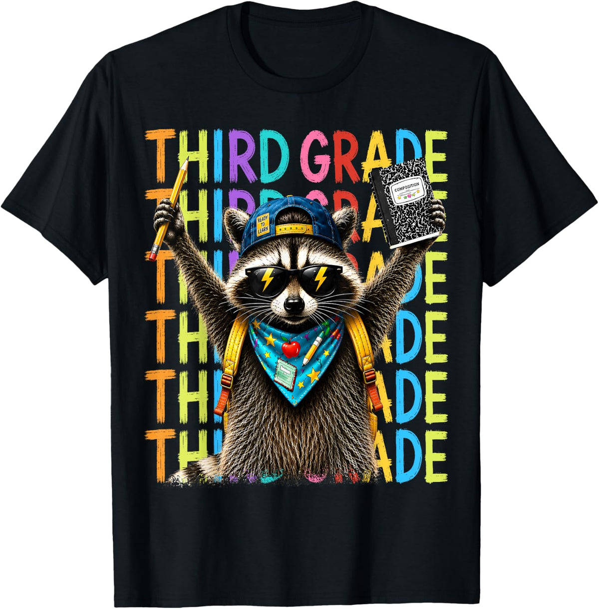 Kids 3rd Third Grade Feral Back to School Raccoon Teachers T-Shirt