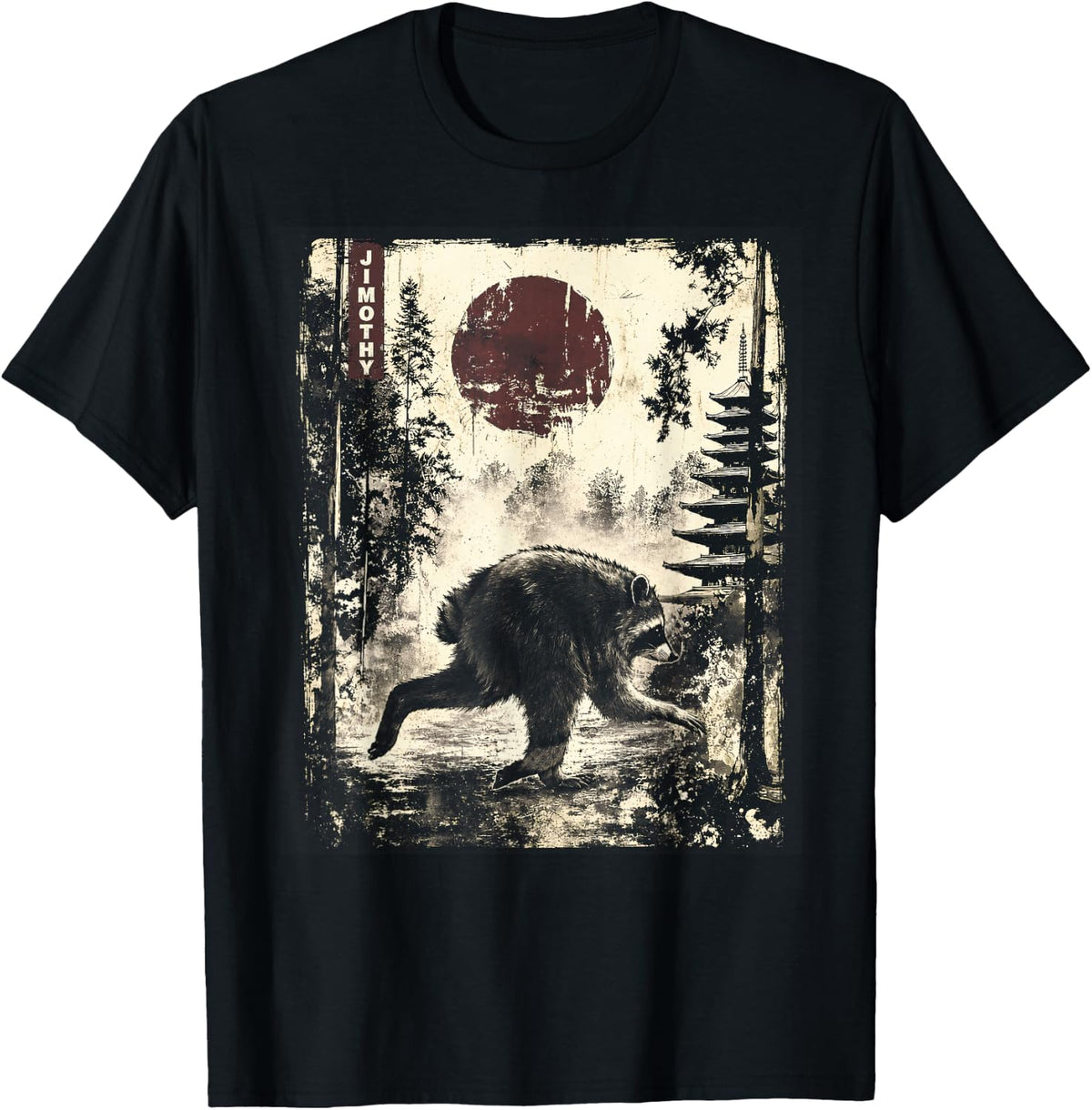 Kawaii Jimothy Seattle Raccoon Cute Japanese Ukiyo-e Graphic T-Shirt