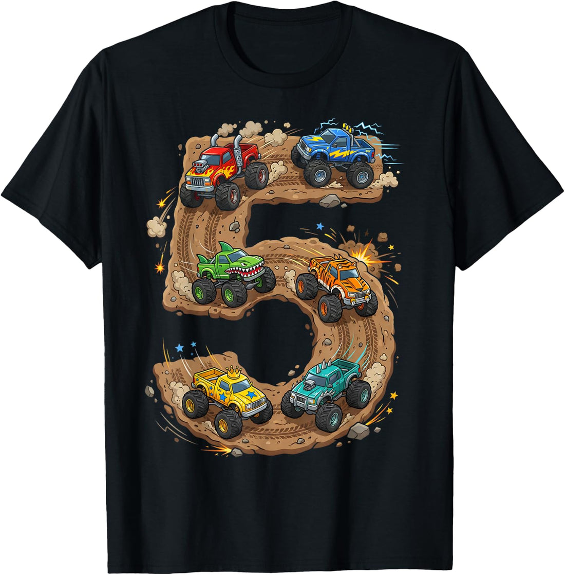 5 Year Old Monster Truck Boy Toddler 5th Birthday Party T-Shirt