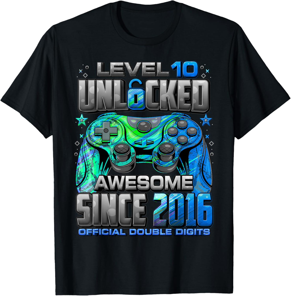 Level 10 Unlocked Awesome Since 2016 10th Birthday Gaming T-Shirt
