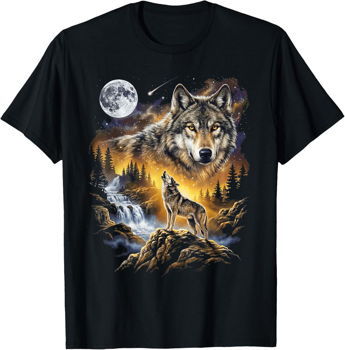 Wolf Howling at the Moon Forest Wildlife Art Design T-Shirt