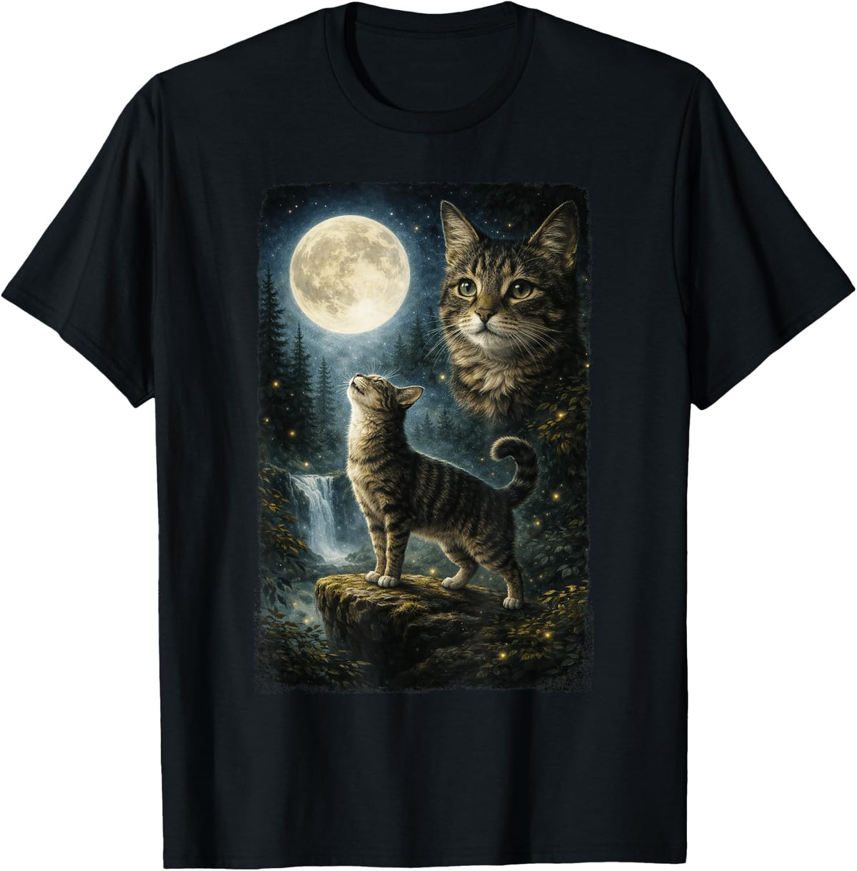 Funny Cat Art Design Cat Howling at The Moon T-Shirt
