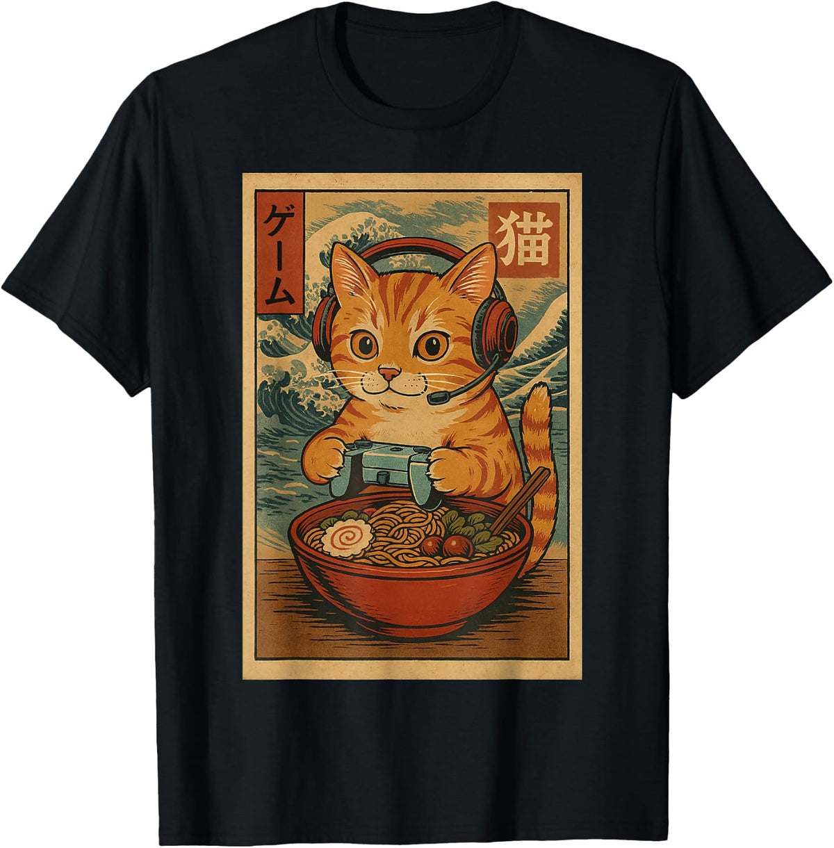 Kawaii Anime Gamer Cat Ramen Retro Japanese Gaming Funny T-Shirt