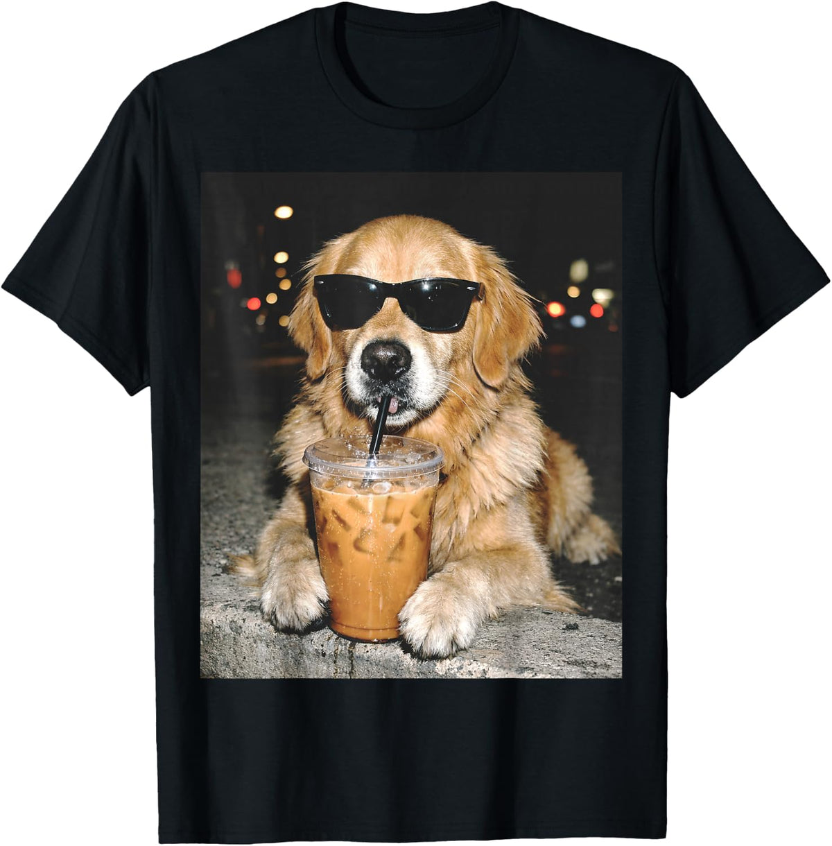 Golden Retriever Drinking Iced Coffee Funny Dog Meme T-Shirt