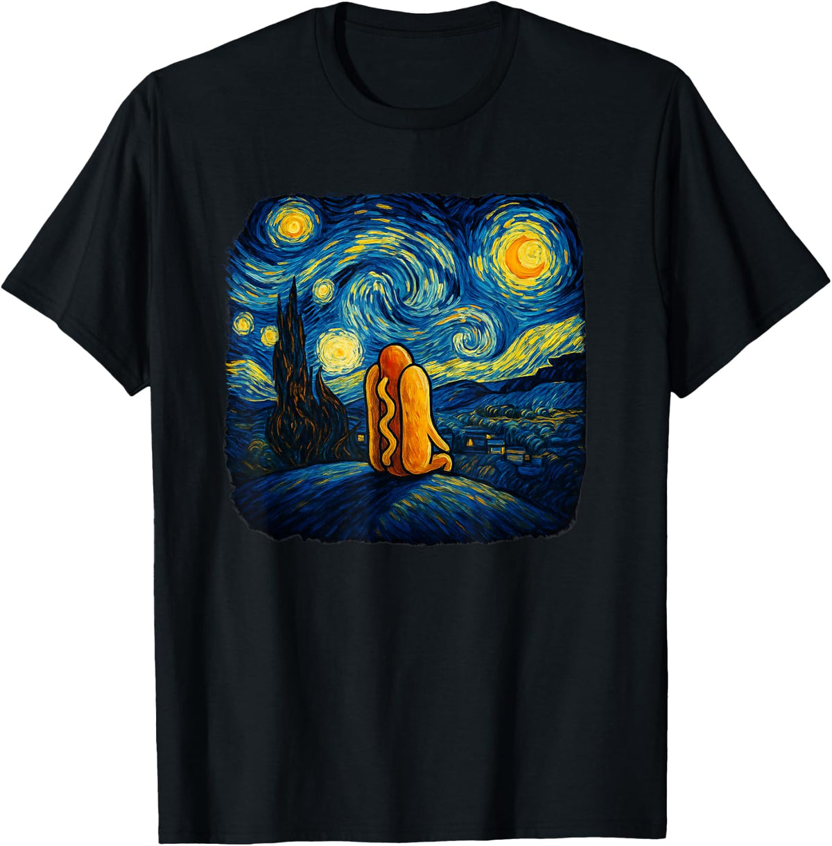 Funny Starry night hotdog Van Gogh hotdog humor T-Shirt